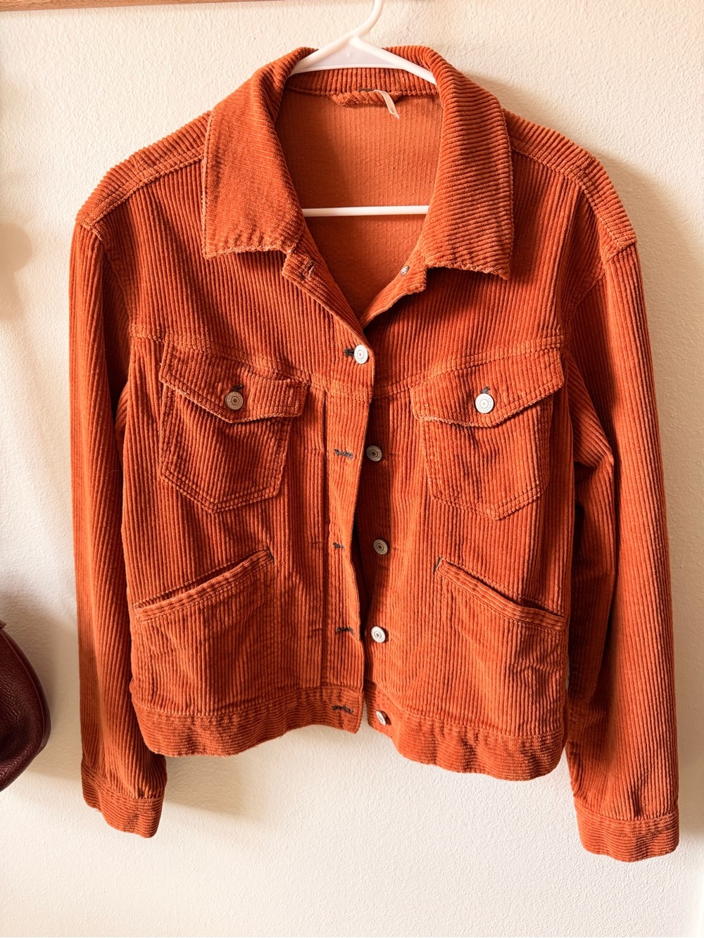 Free People Corduroy Trucker Jacket - Rust Orange